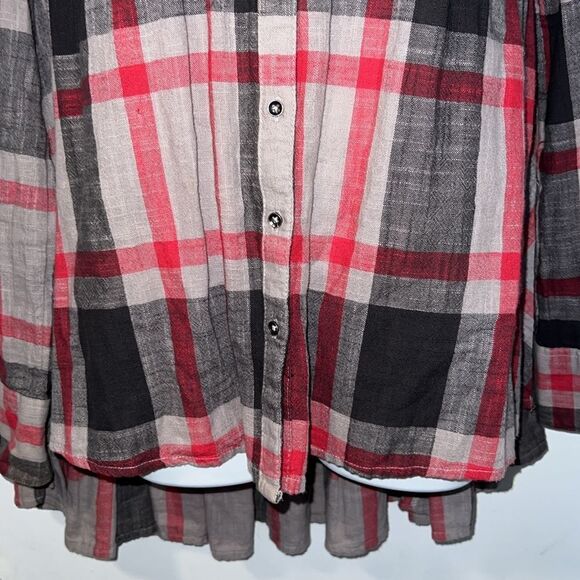 FREE PEOPLE Red Plaid Ruffle Detail Peppy Top-S - Picture 4 of 9